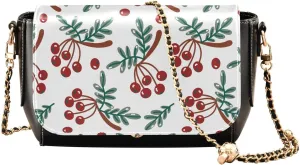 Red Berry Background Crossbody Bags for Women, Trendy Small Shoulder Bag, PU Leather Clutch Purse Underarm Handbag Satchel HandBag with Adjustable Metal Chain