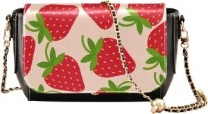 Red Strawberry Pattern Crossbody Bags for Women, Trendy Small Shoulder Bag, PU Leather Clutch Purse Underarm Handbag Satchel HandBag with Adjustable Metal Chain