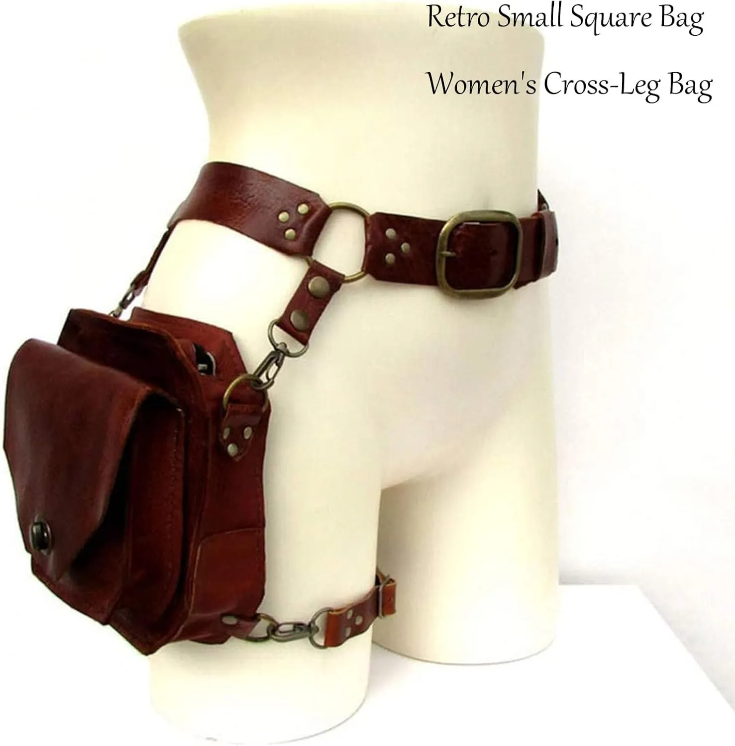 Renaissance Medieval Belt Satchel Pouch Bag, Renaissance Thigh Drop Leg Bag, Drop Leg Pouch, Women's Portable PU Leather Outdoor Riding Cross-Leg Bag, For Motorcycles (Brown)