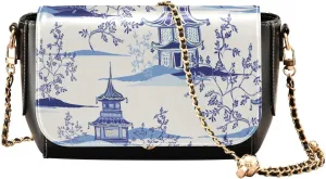 Retro Ink Chinese Pagoda Crossbody Bags for Women, Trendy Small Shoulder Bag, PU Leather Clutch Purse Underarm Handbag Satchel HandBag with Adjustable Metal Chain
