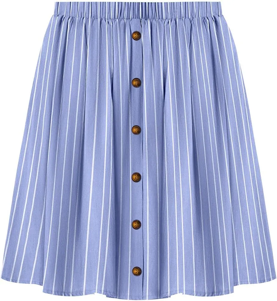 RITERA Plus Size Skirt for Women A Line Midi Denim Skirt Elastic Waist Front Button Skirts