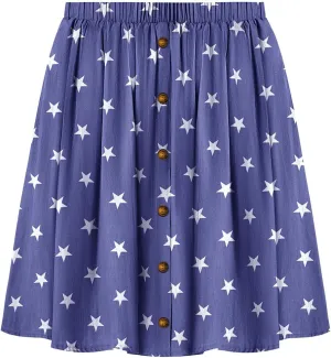 RITERA Plus Size Skirt for Women A Line Midi Denim Skirt Elastic Waist Front Button Skirts
