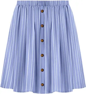 RITERA Plus Size Skirt for Women A Line Midi Denim Skirt Elastic Waist Front Button Skirts