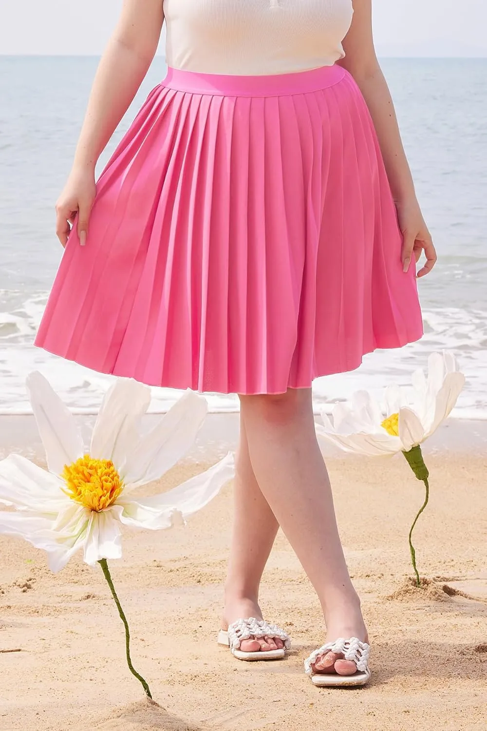 RITERA Plus Size Skirts for Women Short Skirt Pleated High Waist Swing A Line Swing Skirt