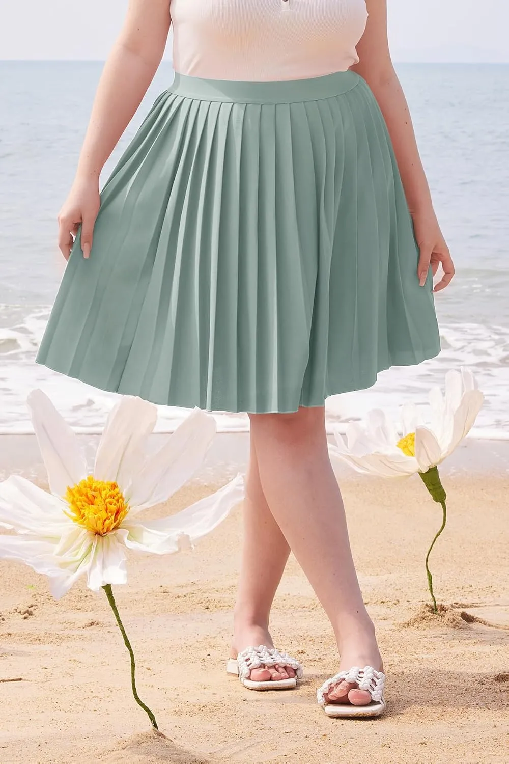 RITERA Plus Size Skirts for Women Short Skirt Pleated High Waist Swing A Line Swing Skirt