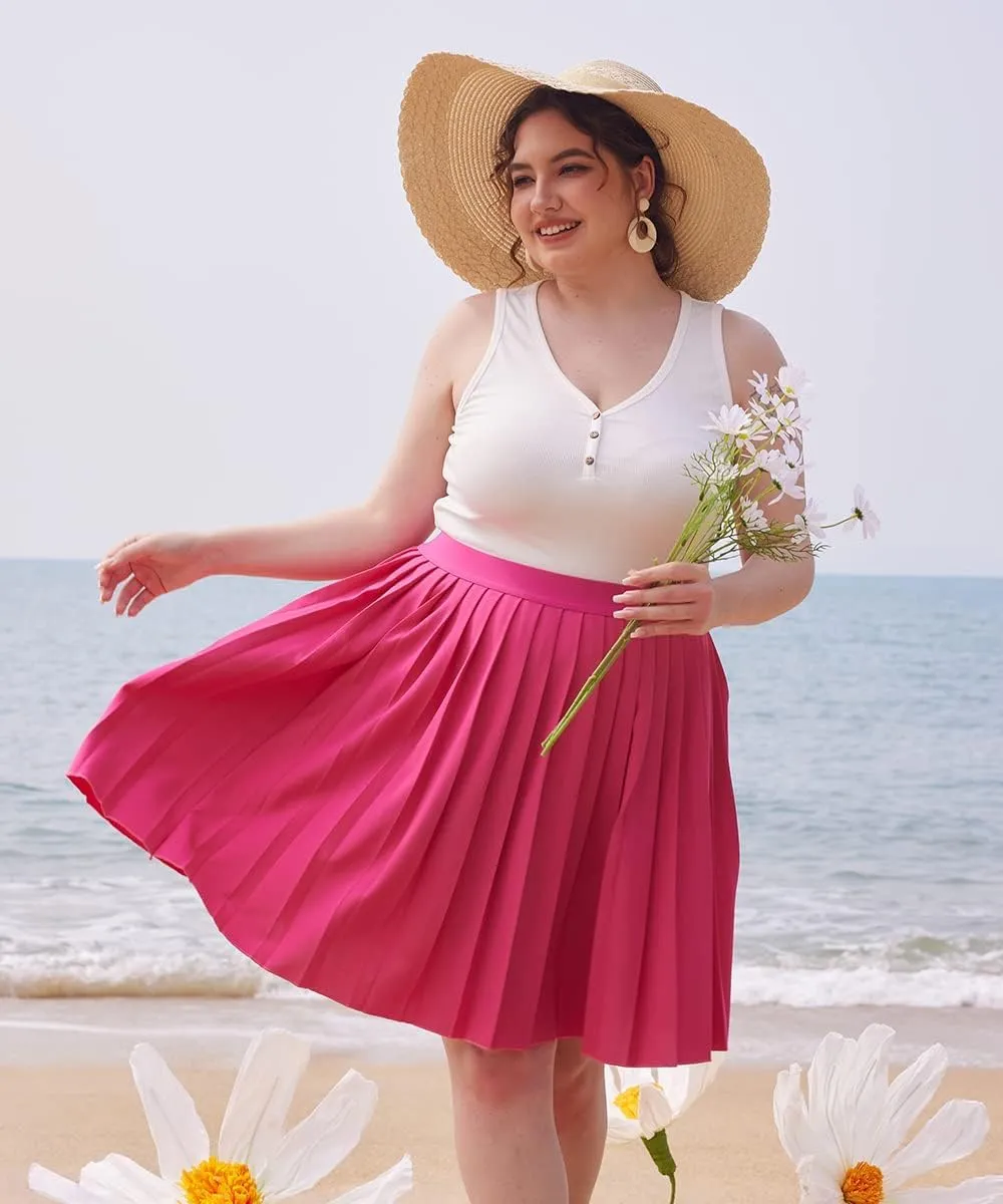 RITERA Plus Size Skirts for Women Short Skirt Pleated High Waist Swing A Line Swing Skirt