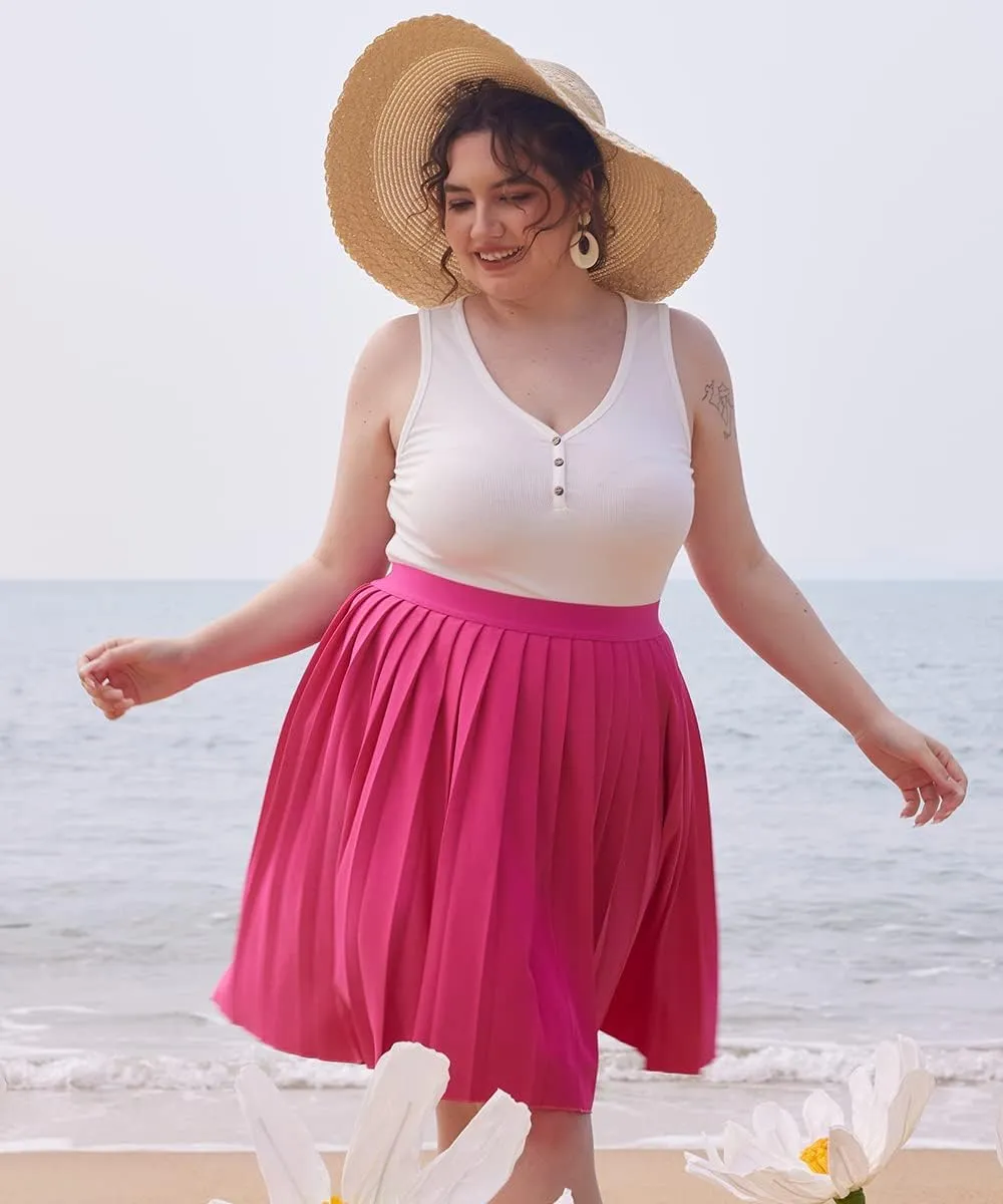 RITERA Plus Size Skirts for Women Short Skirt Pleated High Waist Swing A Line Swing Skirt