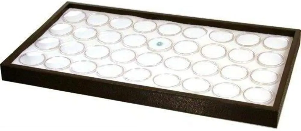 RJ Displays 36 White Gem Jar Foam Jewelry Insert with Stackable Black Durable Plastic Tray with Insert. GemStone 14 1/4" x 7 3/4" x 3/4" (36 Gem Jars-Med)