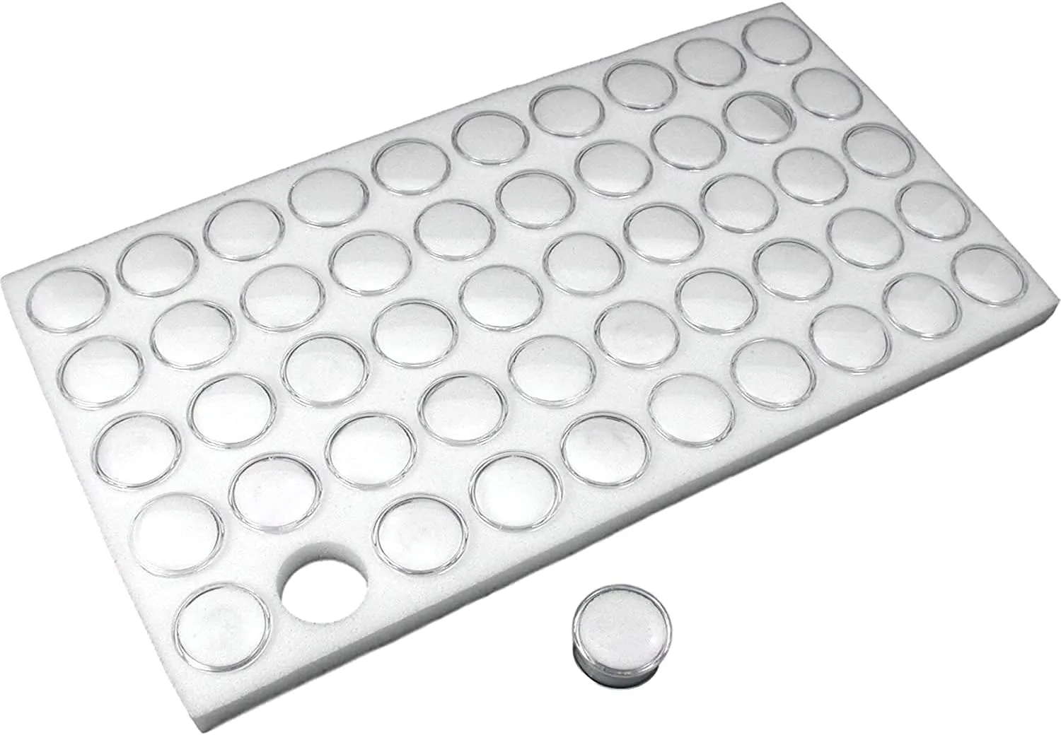 RJ Displays 36 White Gem Jar Foam Jewelry Insert with Stackable Black Durable Plastic Tray with Insert. GemStone 14 1/4" x 7 3/4" x 3/4" (36 Gem Jars-Med)