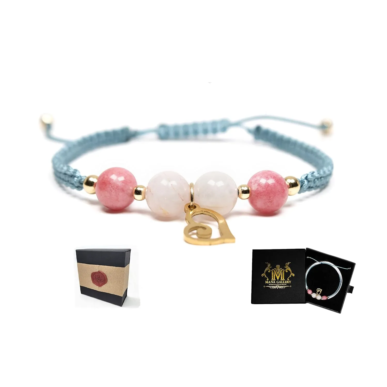 Rose Quartz and Rhodochrosite Bracelet - Handmade Gemstone Beaded Jewelry for Women