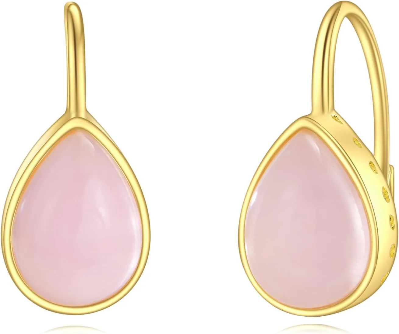 Rose Quartz Earrings Sterling Silver Yellow Gold Plated Pink Quartz Dangle Hoop Earrings Natural Gemstone Rose Quartz Jewelry Gifts for Women