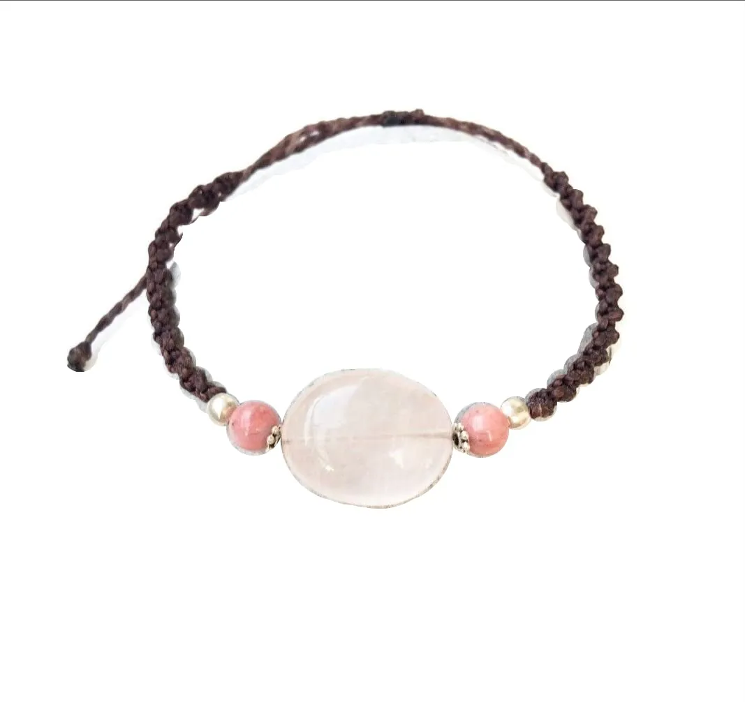 Rose Quartz macrame bracelet, Pink natural stone bracelet, Adjustable bracelet,Oval Rose Quartz, Luxury macrame, Pink gems macrame bracelet