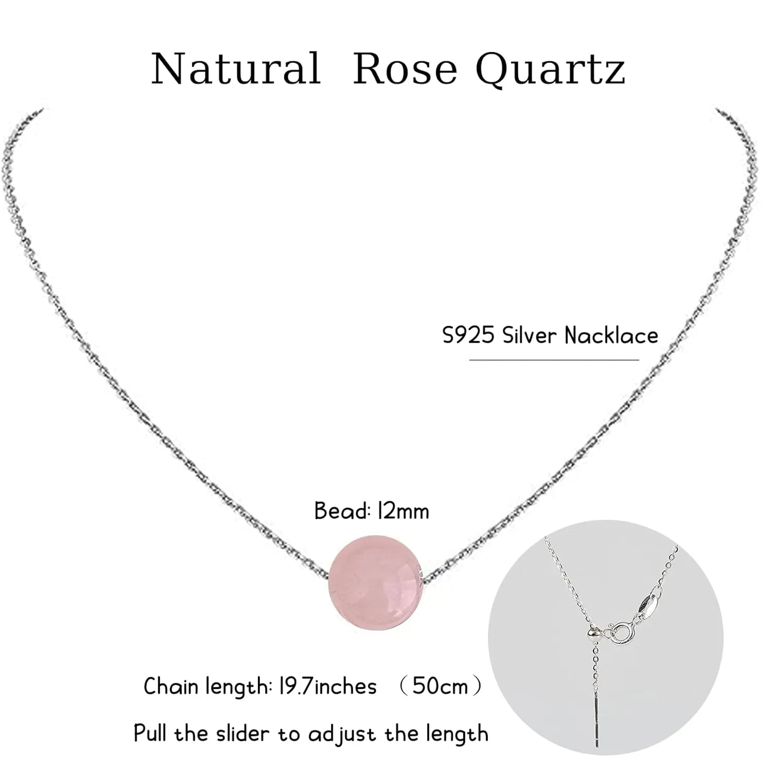 Rose Quartz Necklace S925 Sterling Silver Pink Choker For Women,Real Crystal Jewelry Pink Beaded Necklace As Rose Quartz Jewelry For Friends Crystal Pendant Necklace Healing Gifts For Girl