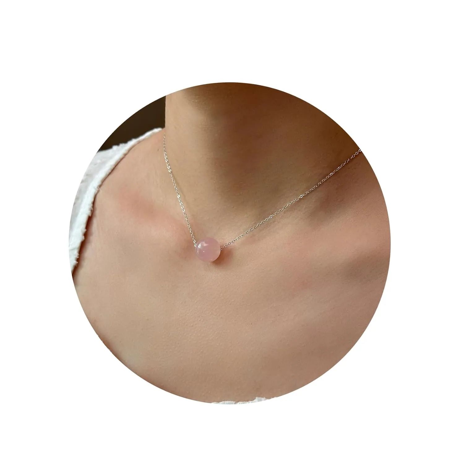 Rose Quartz Necklace S925 Sterling Silver Pink Choker For Women,Real Crystal Jewelry Pink Beaded Necklace As Rose Quartz Jewelry For Friends Crystal Pendant Necklace Healing Gifts For Girl