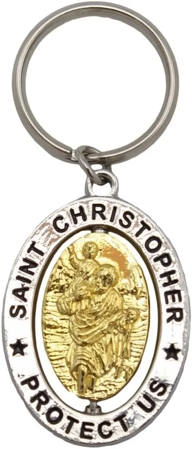Saint Christopher Revolving Dual-Tone Key Ring/Chain with Prayer (PD018/Single Unit)