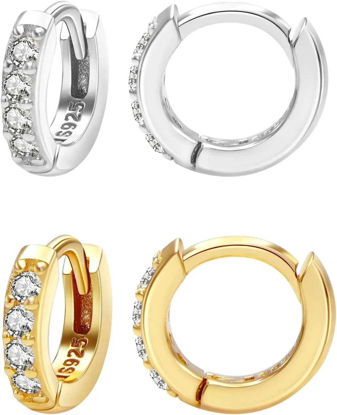 SANNYRA Hoops Earrings for Women, Small Cartilage Diamond Sterling Silver Huggie Hoop Earrings, 6mm Cz Ear Studs for Men Women