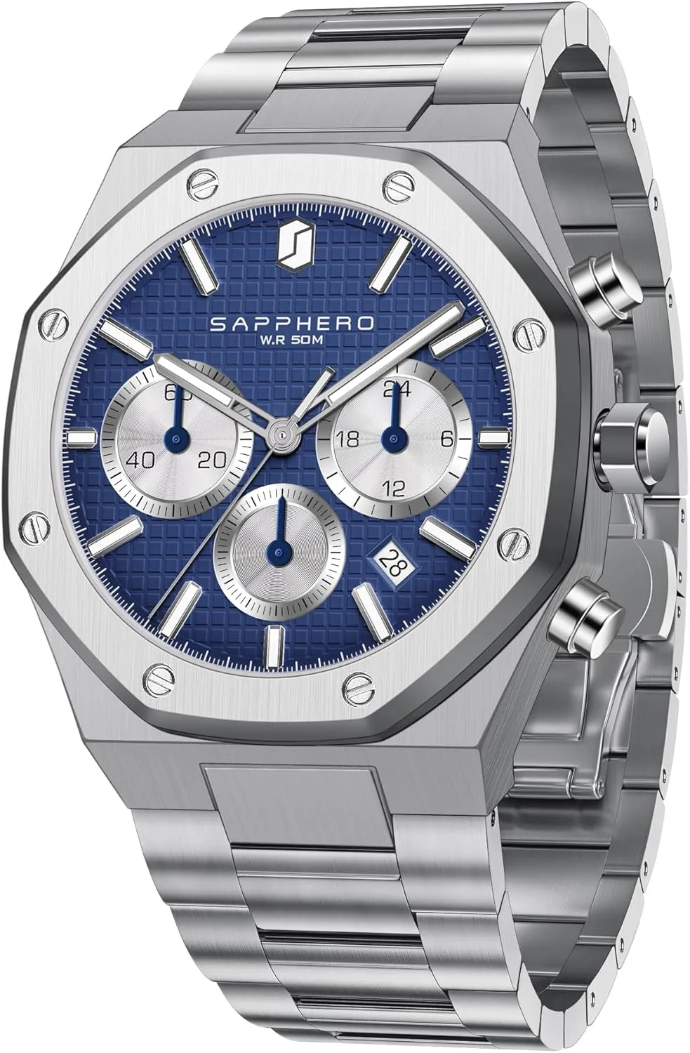 SAPPHERO Men's Chronograph Watches Analog Quartz Movement Stainless Steel Business Wrist Watches Fashion Luxury 50M Waterproof Mens Gifts
