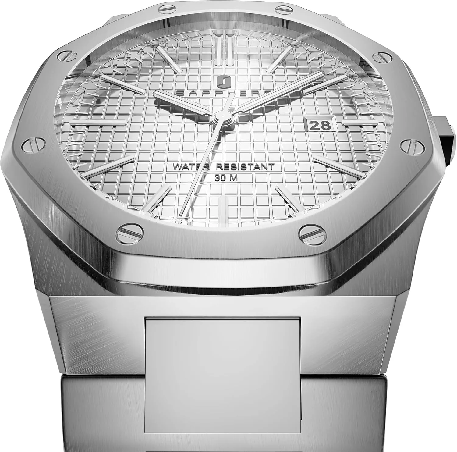SAPPHERO Men's Watch Octagonal Stainless Steel 30M Waterproof Luminous Wristwatch Luxury Analog Quartz Watch for Men with Date Elegant Mens
