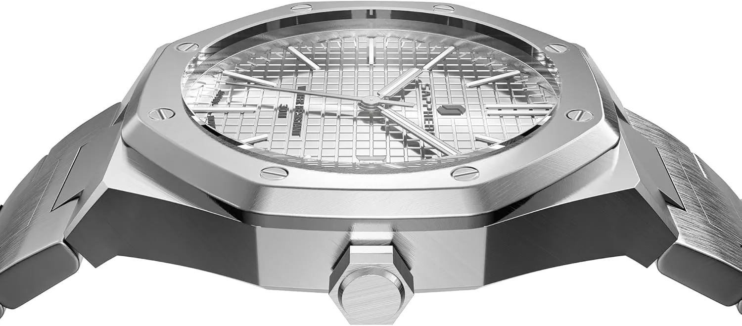 SAPPHERO Men's Watch Octagonal Stainless Steel 30M Waterproof Luminous Wristwatch Luxury Analog Quartz Watch for Men with Date Elegant Mens