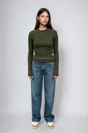 Sara Long Sleeve Rib Top Olive