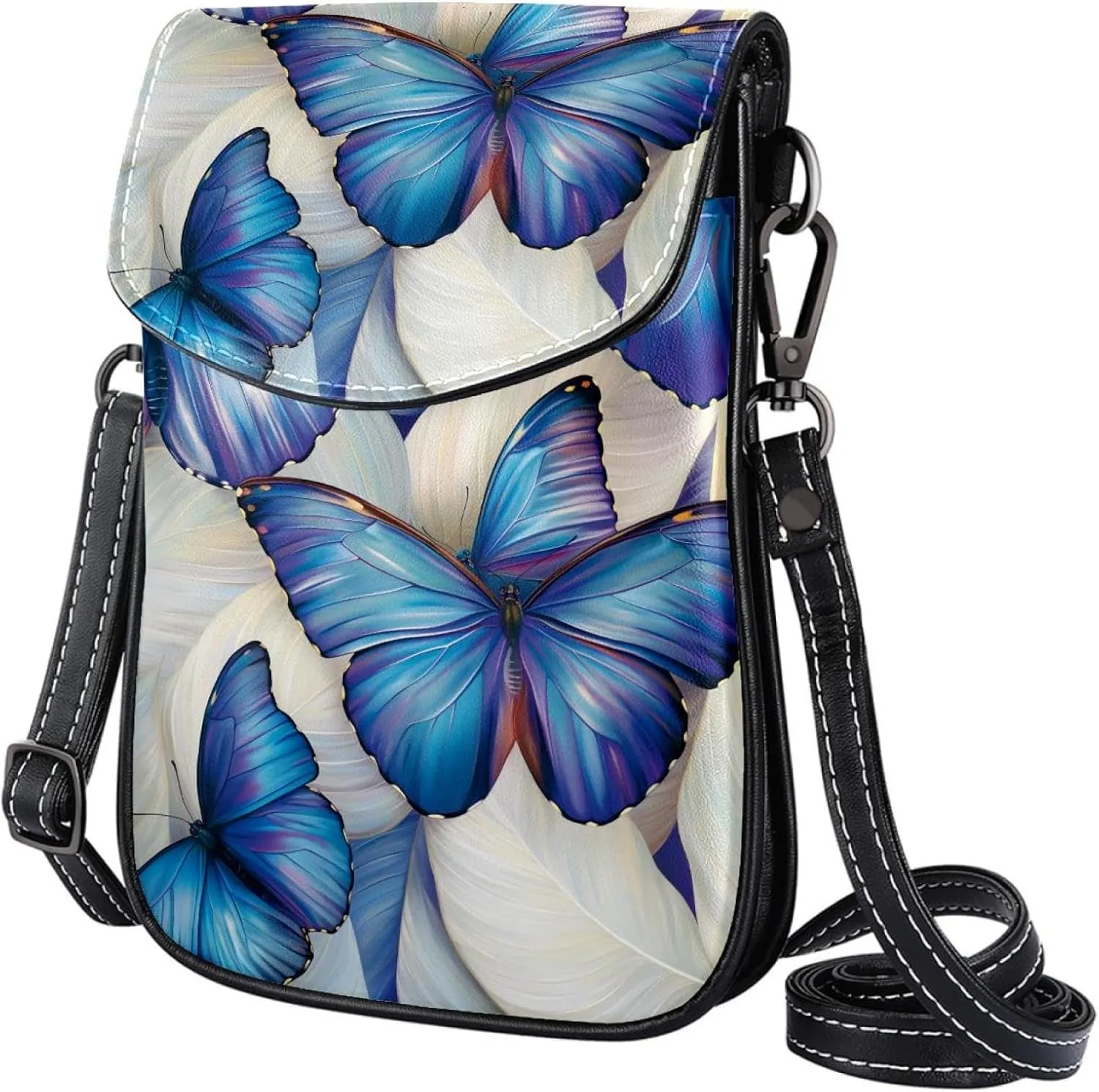 Satchel Bag Blue Butterfly Patterns Purse Crossbody Leather Messenger Bag For Women