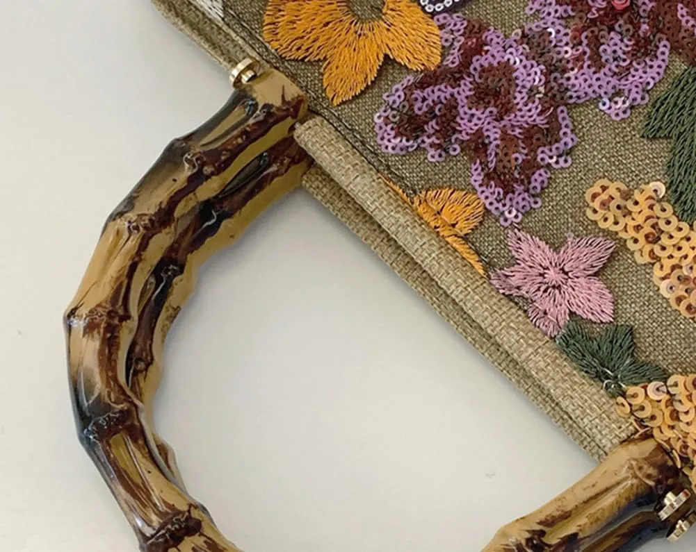 Sequin Clutch Purse for Women Floral Embroidery Tote Handbag Cute Crossbody Hobo Purses Beach Bag Wallet for Work Travel