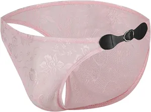 Sexy Men's Floral Lace Underwear See Through T-Back Thongs All-Day Comfort Soft Briefs WIth Leather Buckle