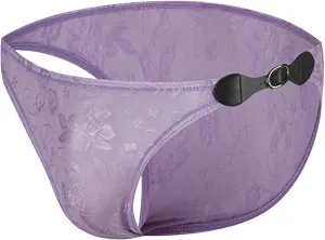 Sexy Men's Floral Lace Underwear See Through T-Back Thongs All-Day Comfort Soft Briefs WIth Leather Buckle