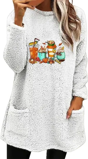 SHAOBGE Hoodies for Women Fleece Linend Warm Sweatshirt Hoodies Long Sleeve Tunic Pullover with Pockets Warm Winter Hoodies