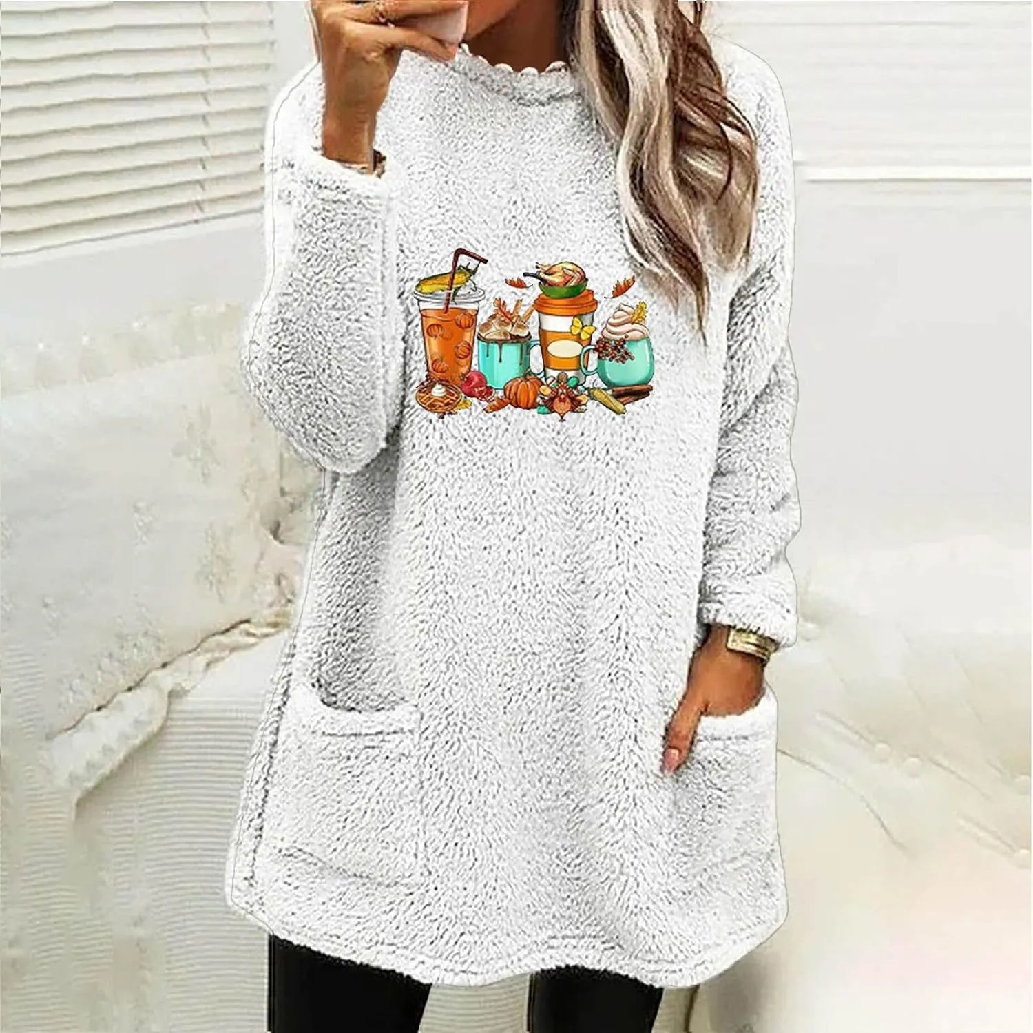 SHAOBGE Hoodies for Women Fleece Linend Warm Sweatshirt Hoodies Long Sleeve Tunic Pullover with Pockets Warm Winter Hoodies