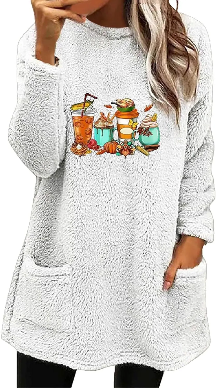 SHAOBGE Hoodies for Women Fleece Linend Warm Sweatshirt Hoodies Long Sleeve Tunic Pullover with Pockets Warm Winter Hoodies