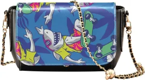 Sharks Skateboarding Crossbody Bags for Women, Trendy Small Shoulder Bag, PU Leather Clutch Purse Underarm Handbag Satchel HandBag with Adjustable Metal Chain