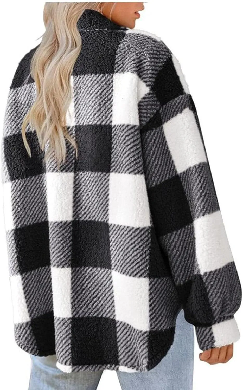 Sherpa Jacket for Women Fuzzy Fleece Winter Coats Plaid Button Down Shacket Casual Warm Teddy Coat Outwear
