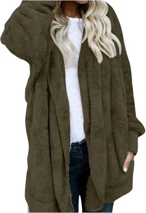 Sherpa Jacket Women Fuzzy Fleece Long Cardigan Sweaters Comfy Soft Oversized Hoodie with Pockets Faux Fur Coats