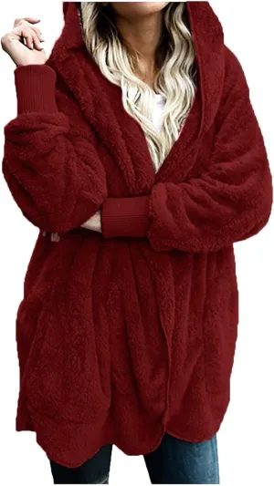 Sherpa Jacket Women Fuzzy Fleece Long Cardigan Sweaters Comfy Soft Oversized Hoodie with Pockets Faux Fur Coats
