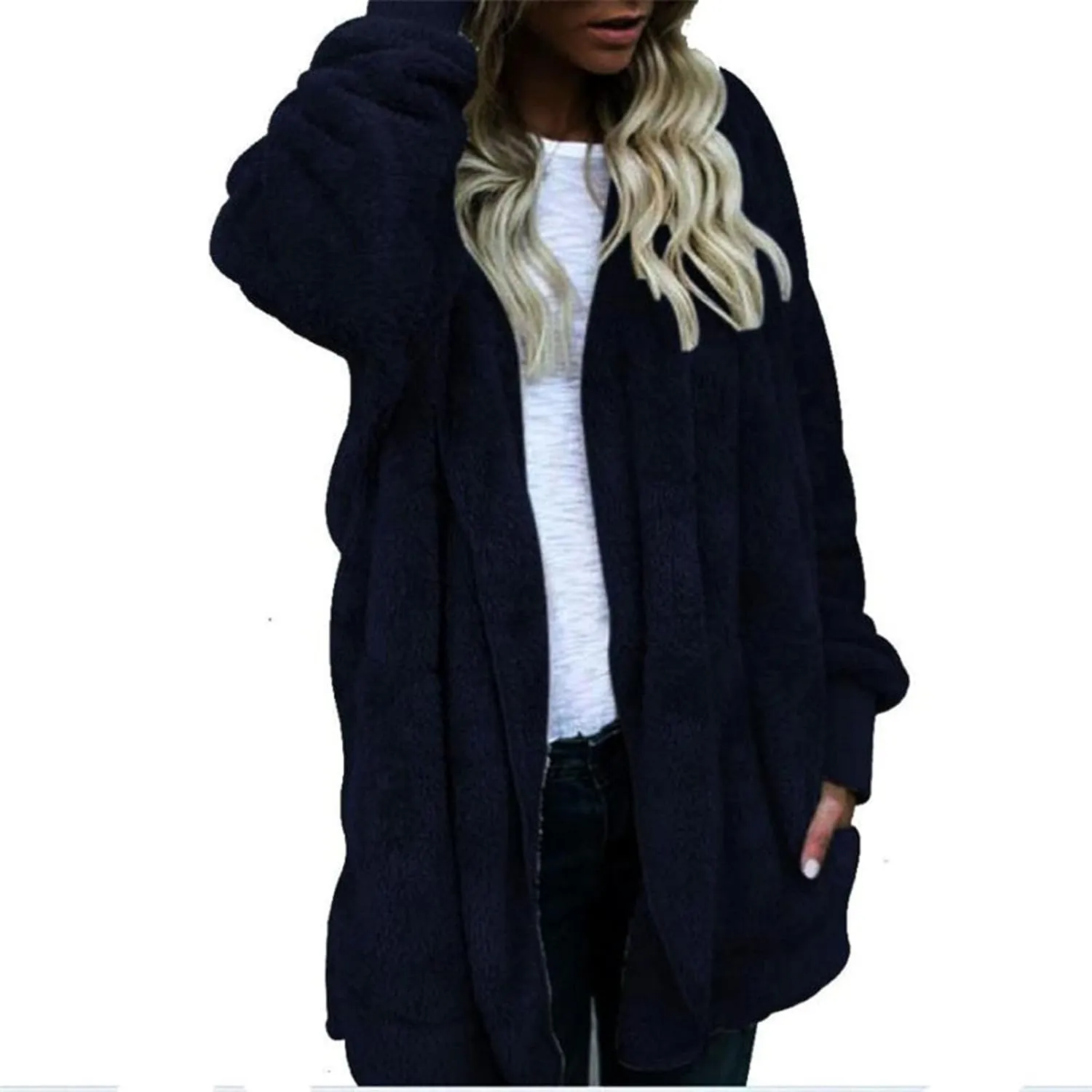 Sherpa Jacket Women Fuzzy Fleece Long Cardigan Sweaters Comfy Soft Oversized Hoodie with Pockets Faux Fur Coats