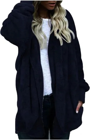 Sherpa Jacket Women Fuzzy Fleece Long Cardigan Sweaters Comfy Soft Oversized Hoodie with Pockets Faux Fur Coats