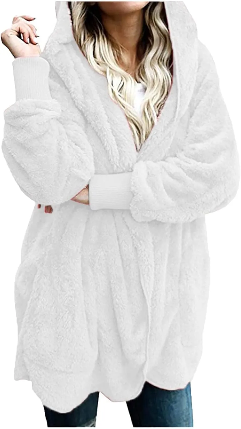 Sherpa Jacket Women Fuzzy Fleece Long Cardigan Sweaters Comfy Soft Oversized Hoodie with Pockets Faux Fur Coats