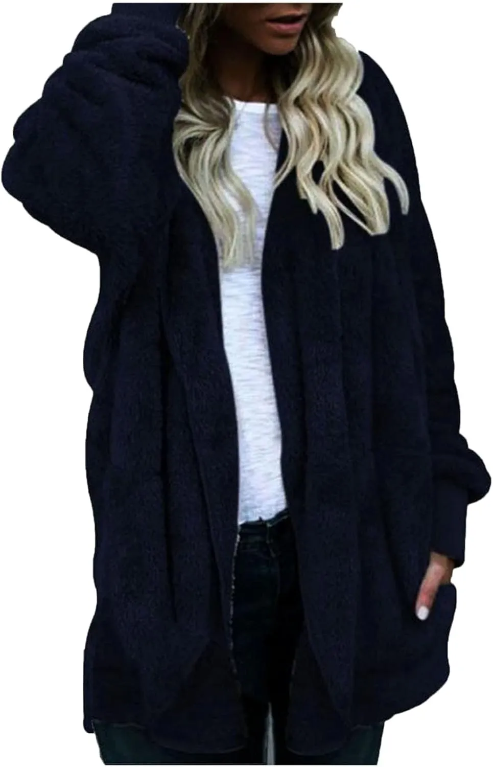 Sherpa Jacket Women Fuzzy Fleece Long Cardigan Sweaters Comfy Soft Oversized Hoodie with Pockets Faux Fur Coats