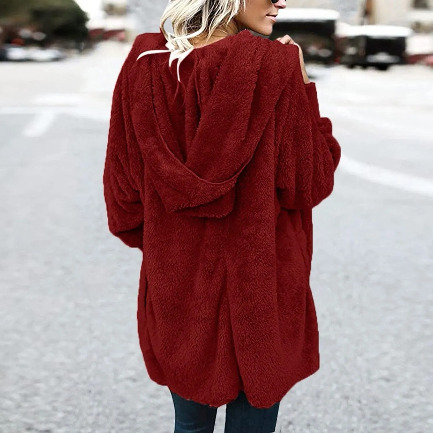 Sherpa Jacket Women Fuzzy Fleece Long Cardigan Sweaters Comfy Soft Oversized Hoodie with Pockets Faux Fur Coats