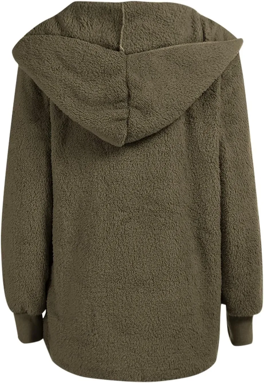Sherpa Jacket Women Fuzzy Fleece Long Cardigan Sweaters Comfy Soft Oversized Hoodie with Pockets Faux Fur Coats