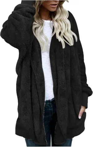 Sherpa Jacket Women Fuzzy Fleece Long Cardigan Sweaters Comfy Soft Oversized Hoodie with Pockets Faux Fur Coats