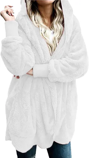 Sherpa Jacket Women Fuzzy Fleece Long Cardigan Sweaters Comfy Soft Oversized Hoodie with Pockets Faux Fur Coats