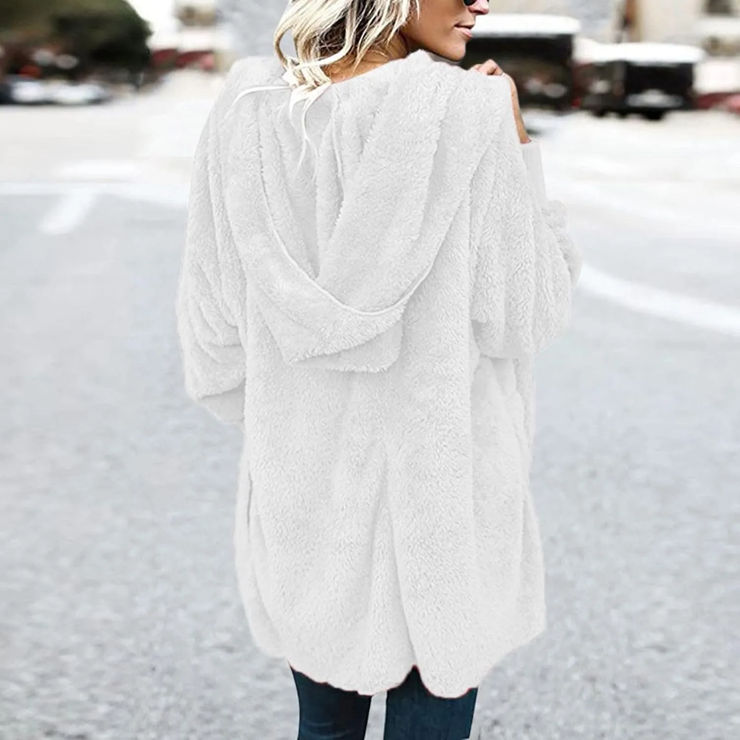 Sherpa Jacket Women Fuzzy Fleece Long Cardigan Sweaters Comfy Soft Oversized Hoodie with Pockets Faux Fur Coats
