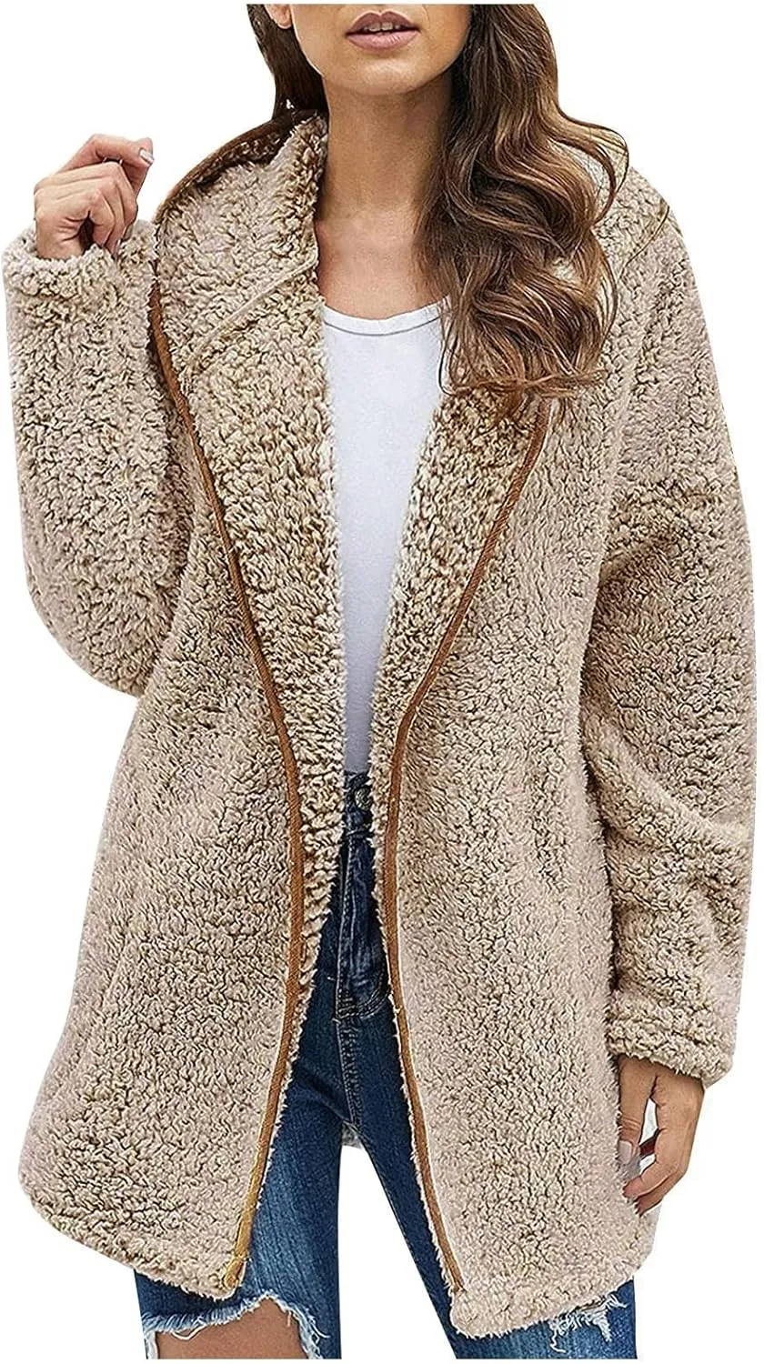 Sherpa Jacket Women Oversized Full Zip Fleece Hoodie Soft Plush Open Front Cardigan Coats Winter Sweater with Pockets