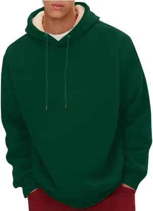 Sherpa Lined Hoodie Men Athletic Long Sleeve Oversized Hooded Sweatshirt Winter Warm Casual Comfy Fleece Pullover