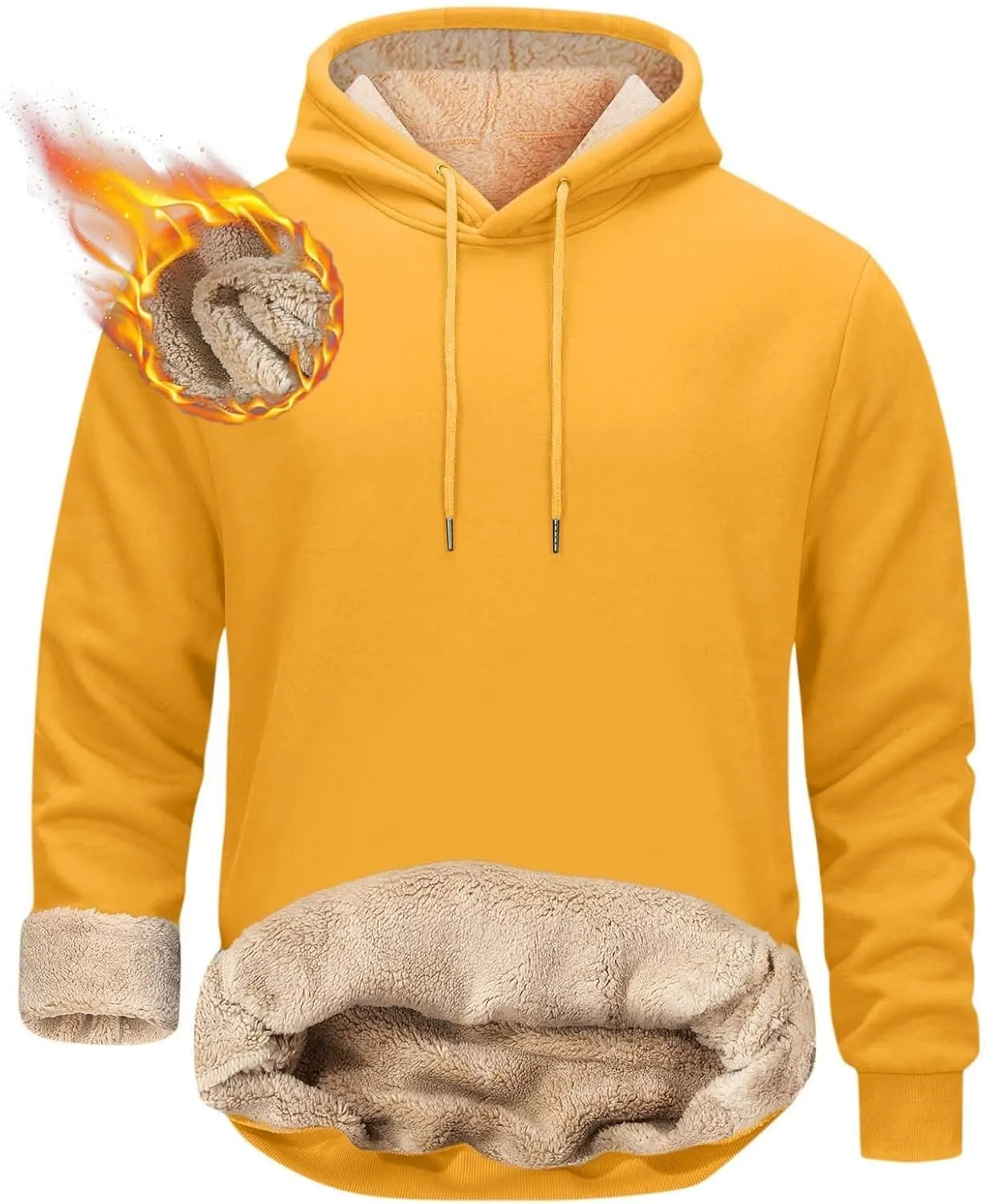 Sherpa Lined Hoodie Men Athletic Long Sleeve Oversized Hooded Sweatshirt Winter Warm Casual Comfy Fleece Pullover