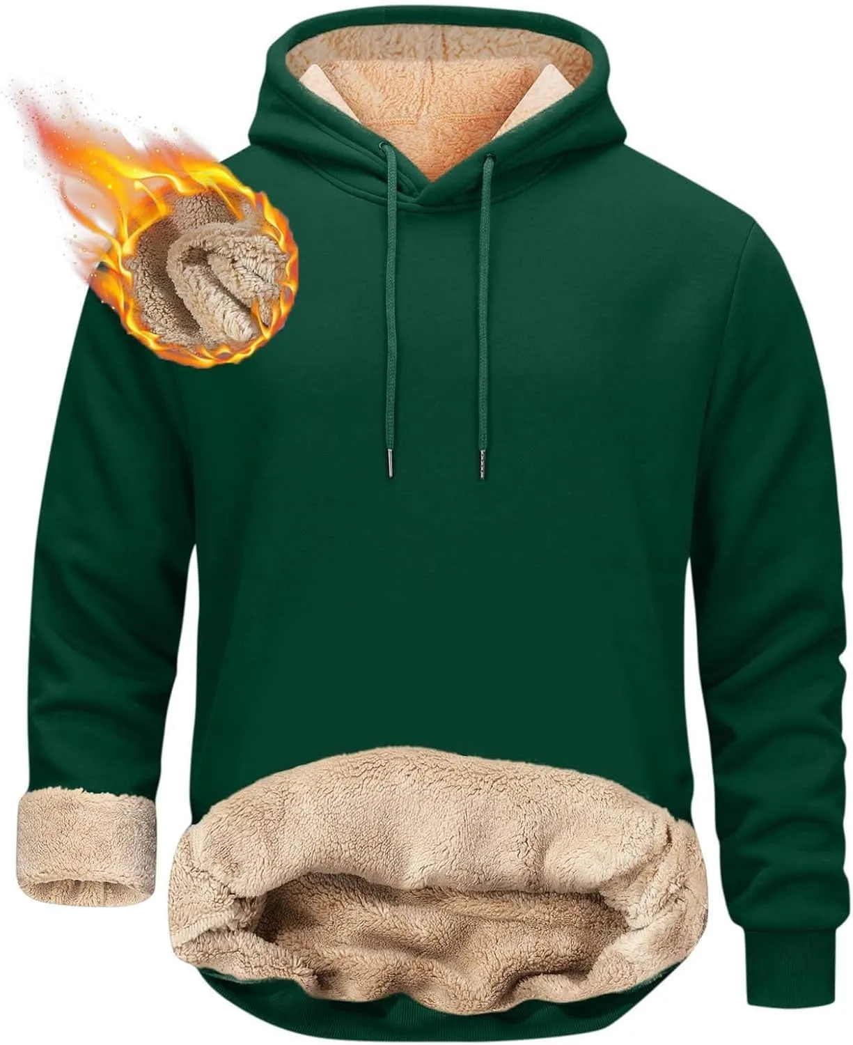 Sherpa Lined Hoodie Men Athletic Long Sleeve Oversized Hooded Sweatshirt Winter Warm Casual Comfy Fleece Pullover