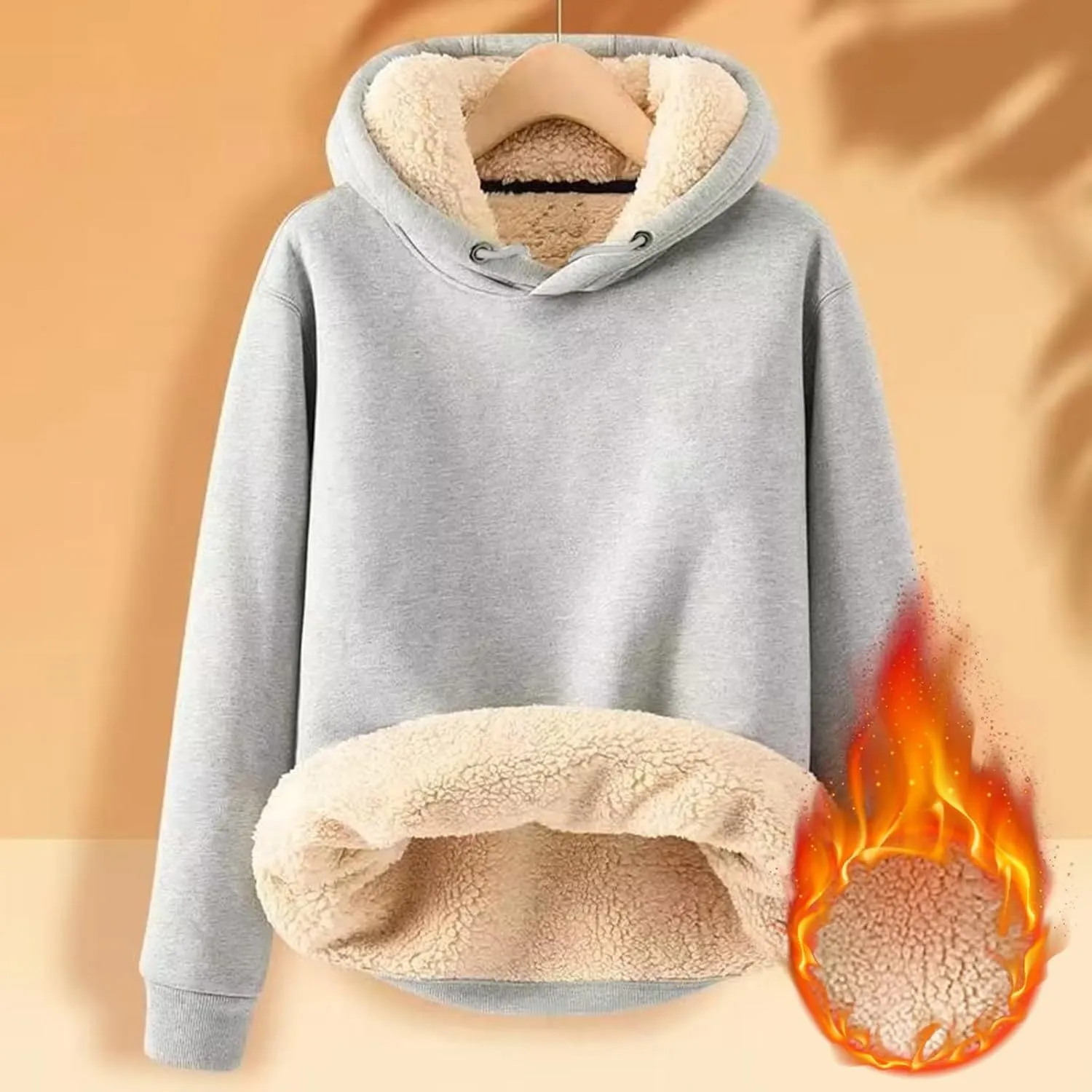 Sherpa Lined Hoodie Men Athletic Long Sleeve Oversized Hooded Sweatshirt Winter Warm Casual Comfy Fleece Pullover