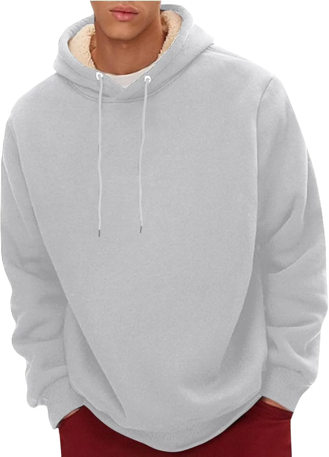 Sherpa Lined Hoodie Men Athletic Long Sleeve Oversized Hooded Sweatshirt Winter Warm Casual Comfy Fleece Pullover